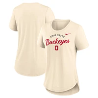 Women's Nike  Cream Ohio State Buckeyes Script Logo Tri-Blend T-Shirt