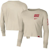 Women's Nike Cream Ohio State Buckeyes Varsity Letter Long Sleeve Crop Top