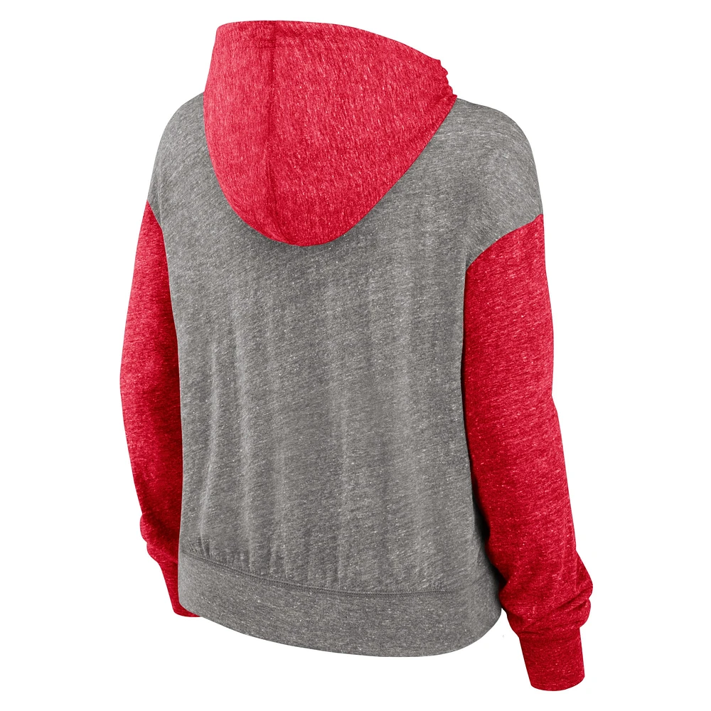 Sweat à capuche Nike pour femmes, gris chiné/écarlate, Ohio State Buckeyes Blitz Color Block Legacy