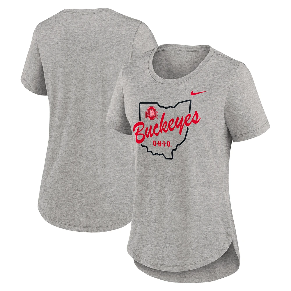 T-shirt Nike Heather Grey Ohio State Buckeyes Local Campus Location Mantra Tri-Blend pour femme