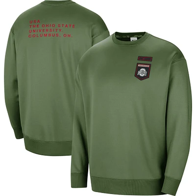 Sweat à capuche pour femme Nike Olive Ohio State Buckeyes Military Collection All-Time Performance Crew