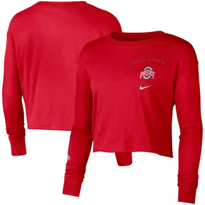 Ohio State Buckeyes Nike Women's 2-Hit Cropped Long Sleeve T-Shirt - Scarlet