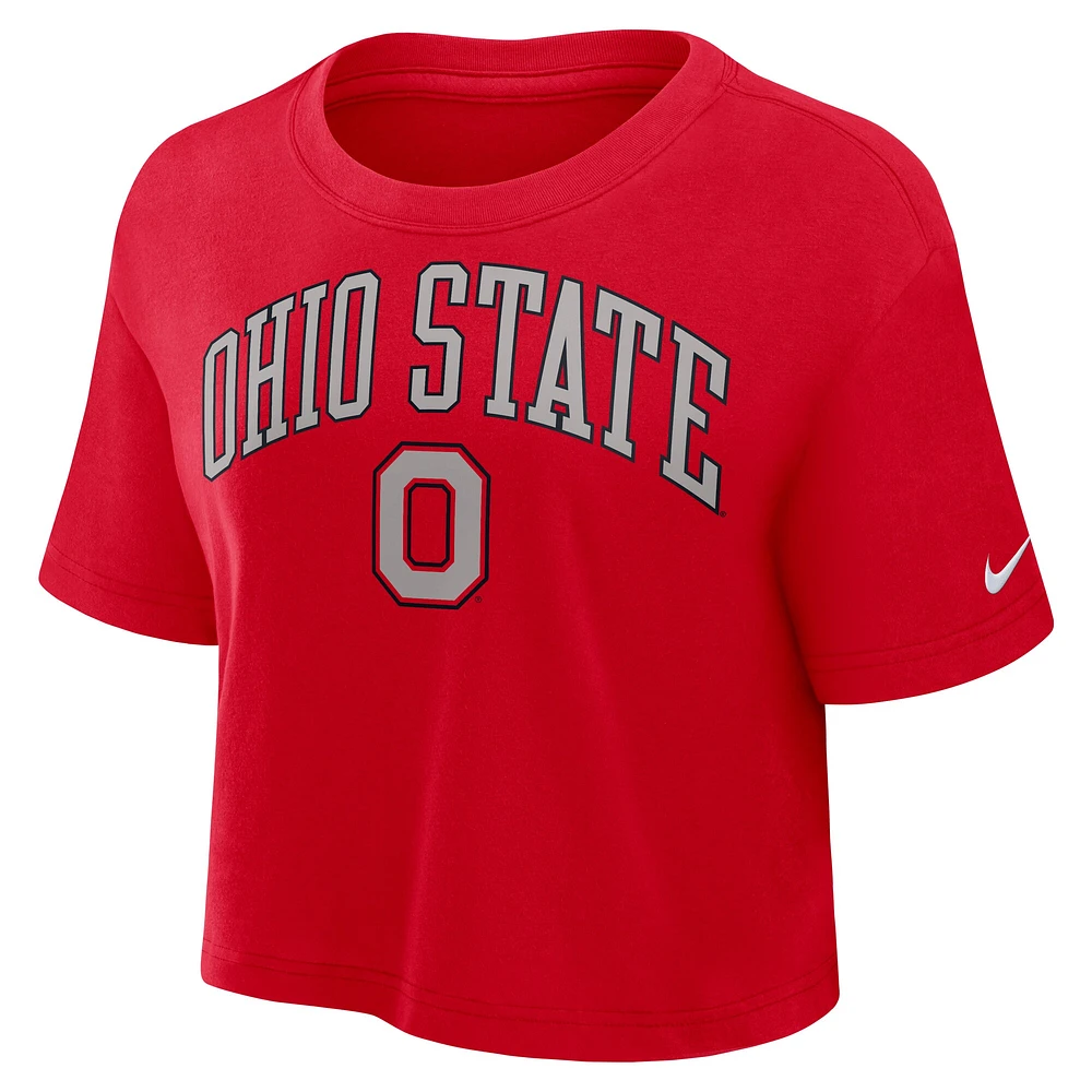 T-shirt court Nike Scarlet Ohio State Buckeyes Athletic Prep Arch Performance pour femme