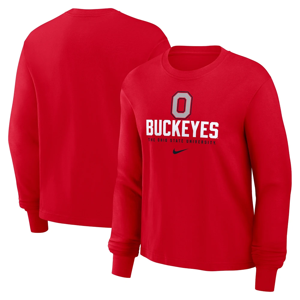 T-shirt à manches longues Nike Scarlet Ohio State Buckeyes Primetime University pour femme