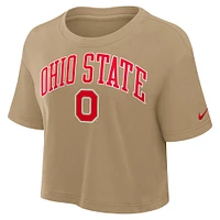 Women's Nike Tan Ohio State Buckeyes Power Pursuit Athletic Prep Arch Performance Cropped T-Shirt