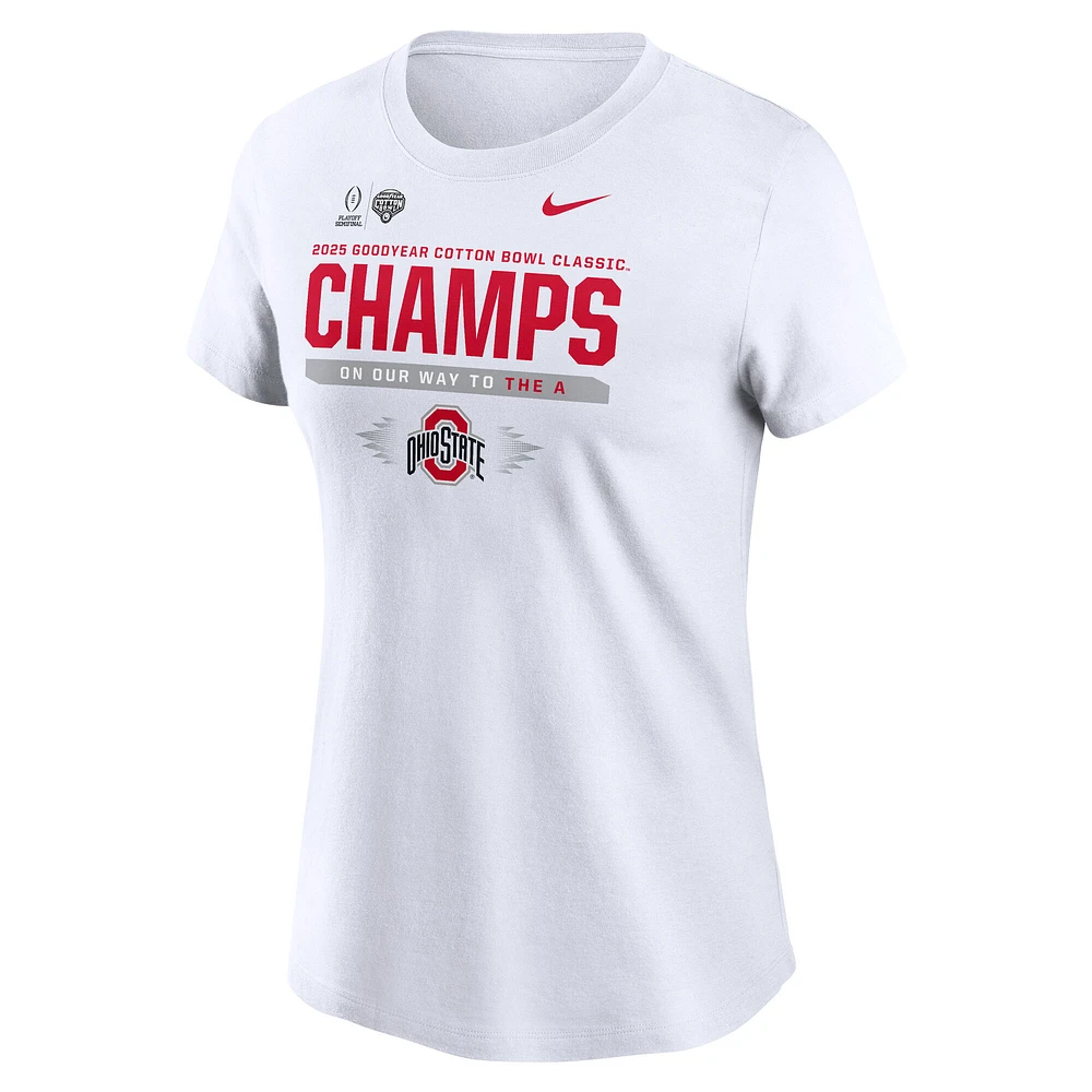 T-shirt Nike blanc pour femme Ohio State Buckeyes College Football Playoff 2025 Cotton Bowl Champions Vestiaire