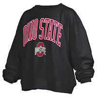 Sweat-shirt surdimensionné noir à manches longues pour femme avec logo Janise Arch Over des Ohio State Buckeyes