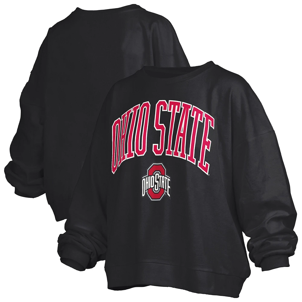 Sweat-shirt surdimensionné noir à manches longues pour femme avec logo Janise Arch Over des Ohio State Buckeyes