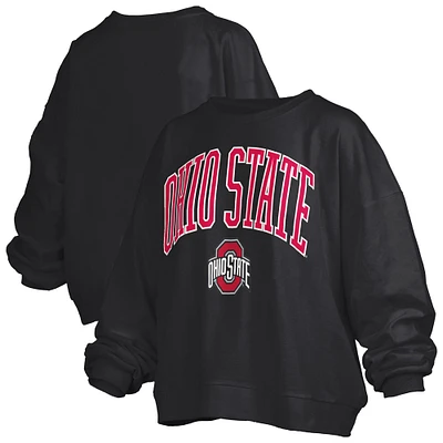 Sweat-shirt surdimensionné noir à manches longues pour femme avec logo Janise Arch Over des Ohio State Buckeyes