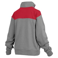 Veste grise Pressbox pour femmes Ohio State Buckeyes Avon en polaire à quart de zip