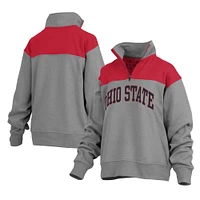 Veste grise Pressbox pour femmes Ohio State Buckeyes Avon en polaire à quart de zip