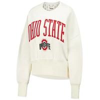 Women's Pressbox  Ivory Ohio State Buckeyes Oversized Waist-Length Crewneck Sweatshirt