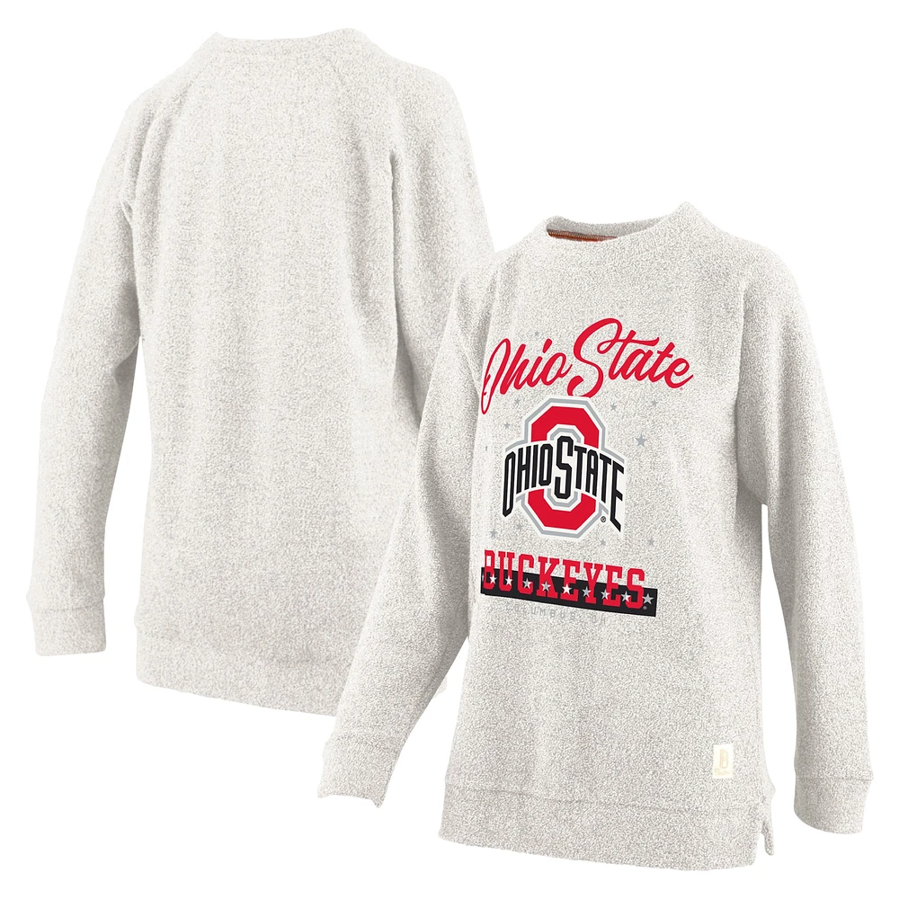 Women's Pressbox Oatmeal Ohio State Buckeyes Plus Comfy Cairo Terry Pullover Sweatshirt