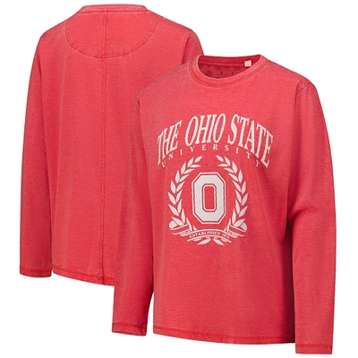 Women's Pressbox Scarlet Ohio State Buckeyes Chandler Olive Leaf Arch Long Sleeve T-Shirt