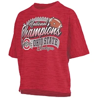 Women's Pressbox Scarlet Ohio State Buckeyes  College Football Playoff 2024 National Champions Oversized Slub T-Shirt