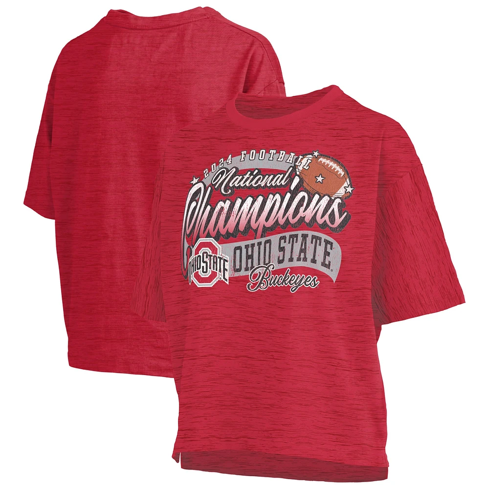 Women's Pressbox Scarlet Ohio State Buckeyes  College Football Playoff 2024 National Champions Oversized Slub T-Shirt