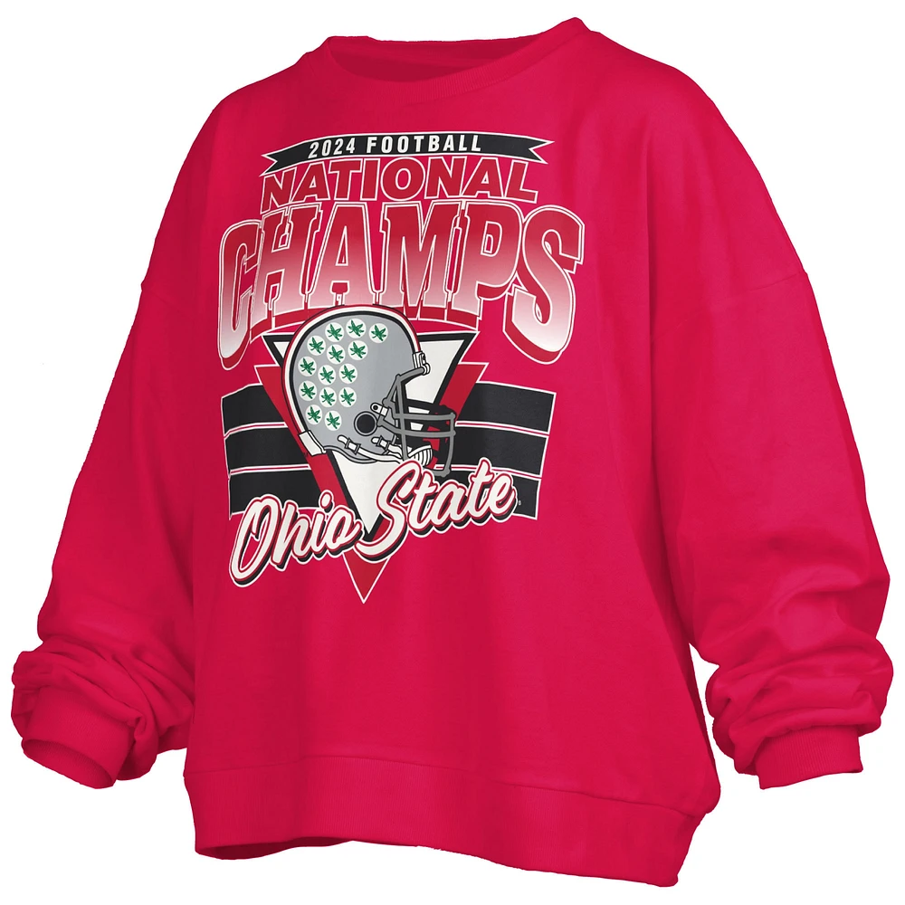 Women's Pressbox Scarlet Ohio State Buckeyes  College Football Playoff 2024 National Champions Trilogy Oversized Sweatshirt