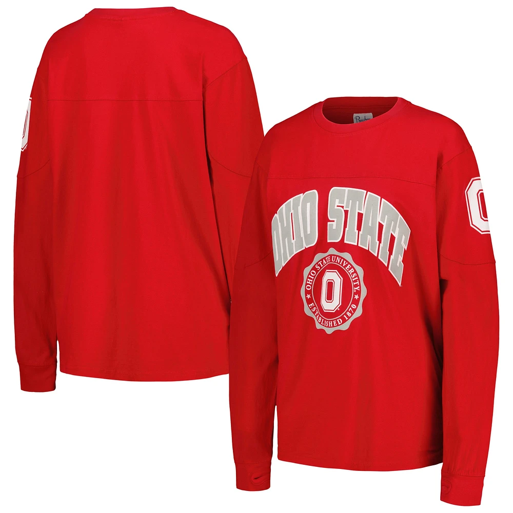 T-shirt à manches longues Edith Pressbox Scarlet Ohio State Buckeyes pour femme