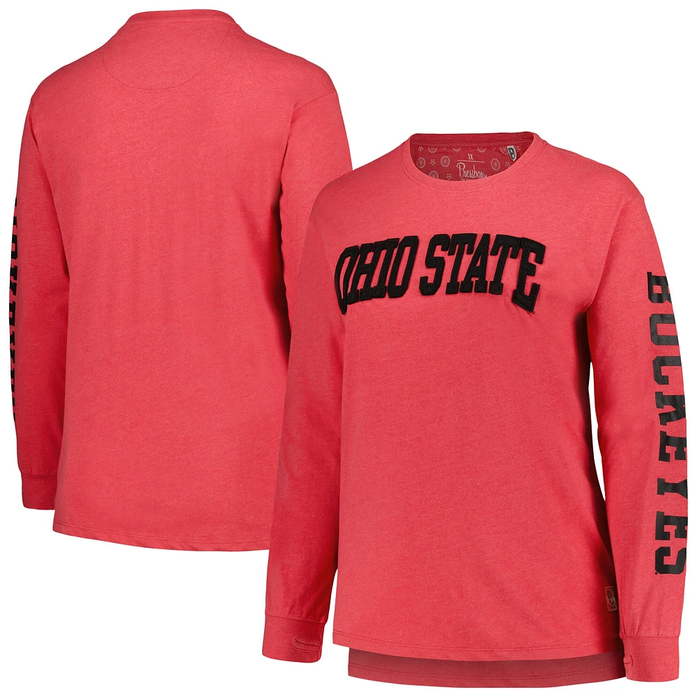 T-shirt à manches longues pour femme Pressbox Scarlet Ohio State Buckeyes Taille Plus 2-Hit Canyon