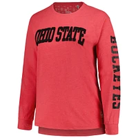 T-shirt à manches longues pour femme Pressbox Scarlet Ohio State Buckeyes Taille Plus 2-Hit Canyon