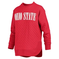 Women's Pressbox Scarlet Ohio State Buckeyes Quilted Long Sleeve Pullover Sweatshirt