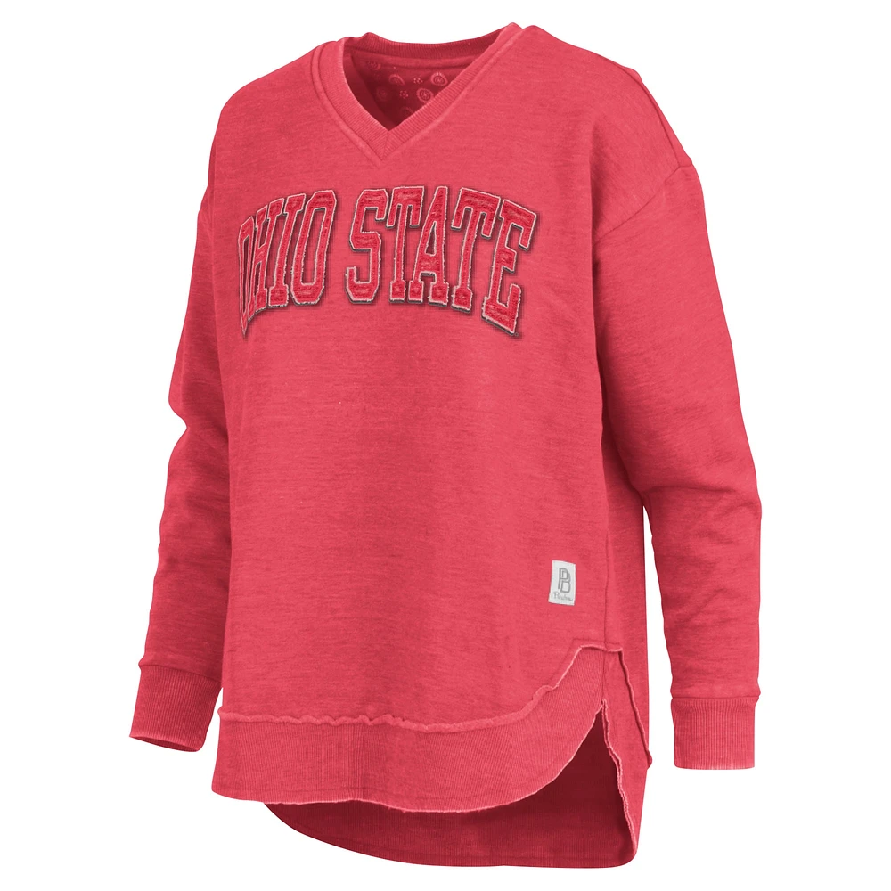 Women's Pressbox  Scarlet Ohio State Buckeyes Westin Poncho V-Neck Pullover Sweatshirt