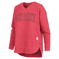 Women's Pressbox  Scarlet Ohio State Buckeyes Westin Poncho V-Neck Pullover Sweatshirt