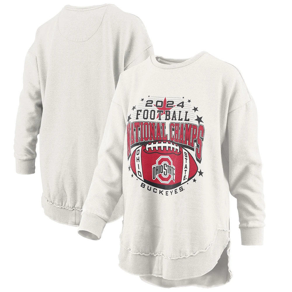 Women's Pressbox  White Ohio State Buckeyes College Football Playoff 2024 National Champions Bright Star Melange Sweatshirt