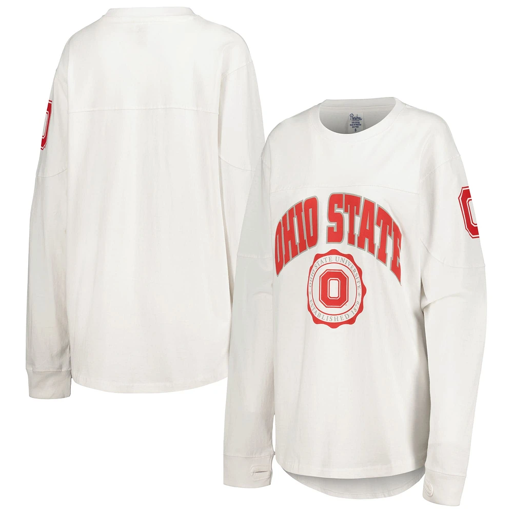 T-shirt à manches longues Edith Pressbox Ohio State Buckeyes pour femme, blanc