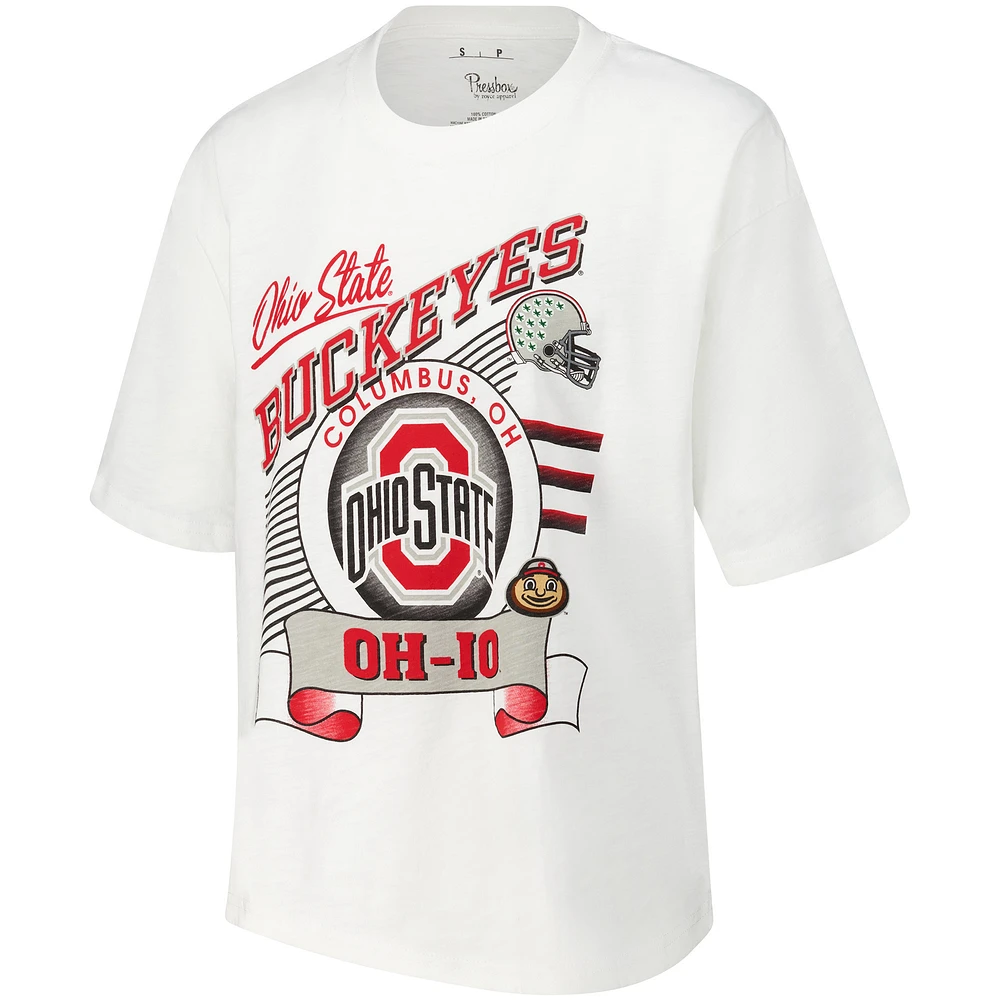 Women's Pressbox White Ohio State Buckeyes Rock & Roll Slub T-Shirt