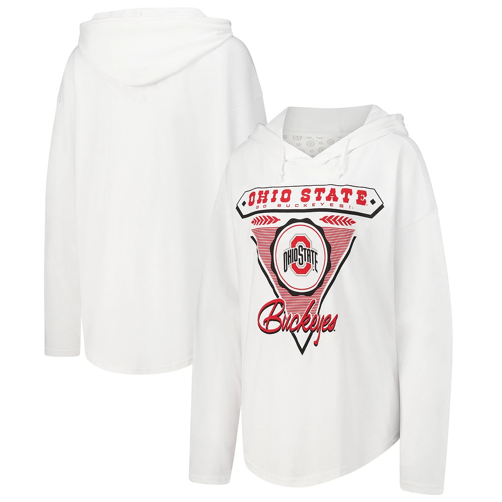 T-shirt à capuche blanc manches longues Pressbox pour femmes Ohio State Buckeyes San Bruno