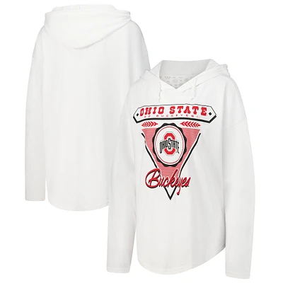 T-shirt à capuche blanc manches longues Pressbox pour femmes Ohio State Buckeyes San Bruno