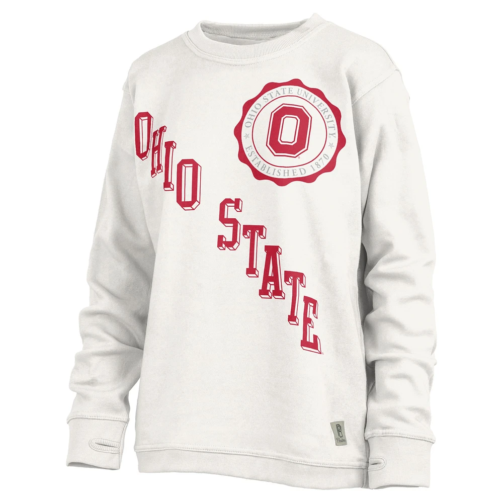 Sweat-shirt blanc Pressbox pour femmes Ohio State Buckeyes Shoreline Sundown