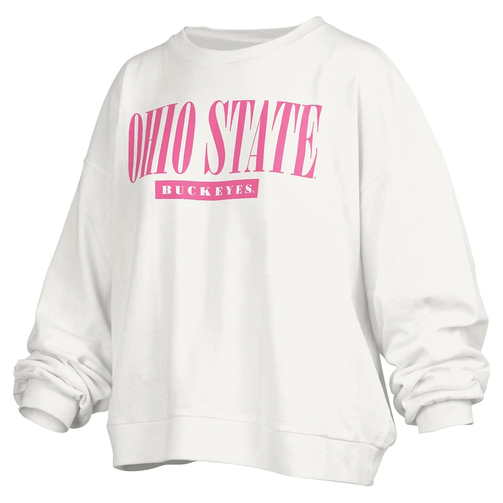 Women's Pressbox White Ohio State Buckeyes Sutton Janise Waist Length Oversized Pullover Sweatshirt