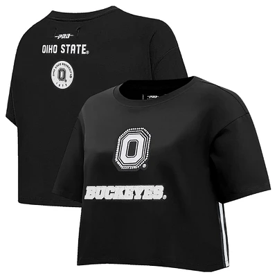 T-shirt court et carré Pro Standard noir Ohio State Buckeyes pour femme avec strass perles