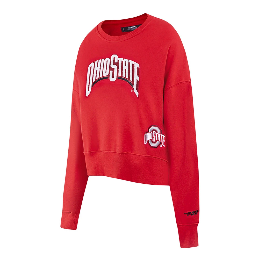 Women's Pro Standard Scarlet Ohio State Buckeyes Sequin Boxy Cropped Pullover Sweatshirt