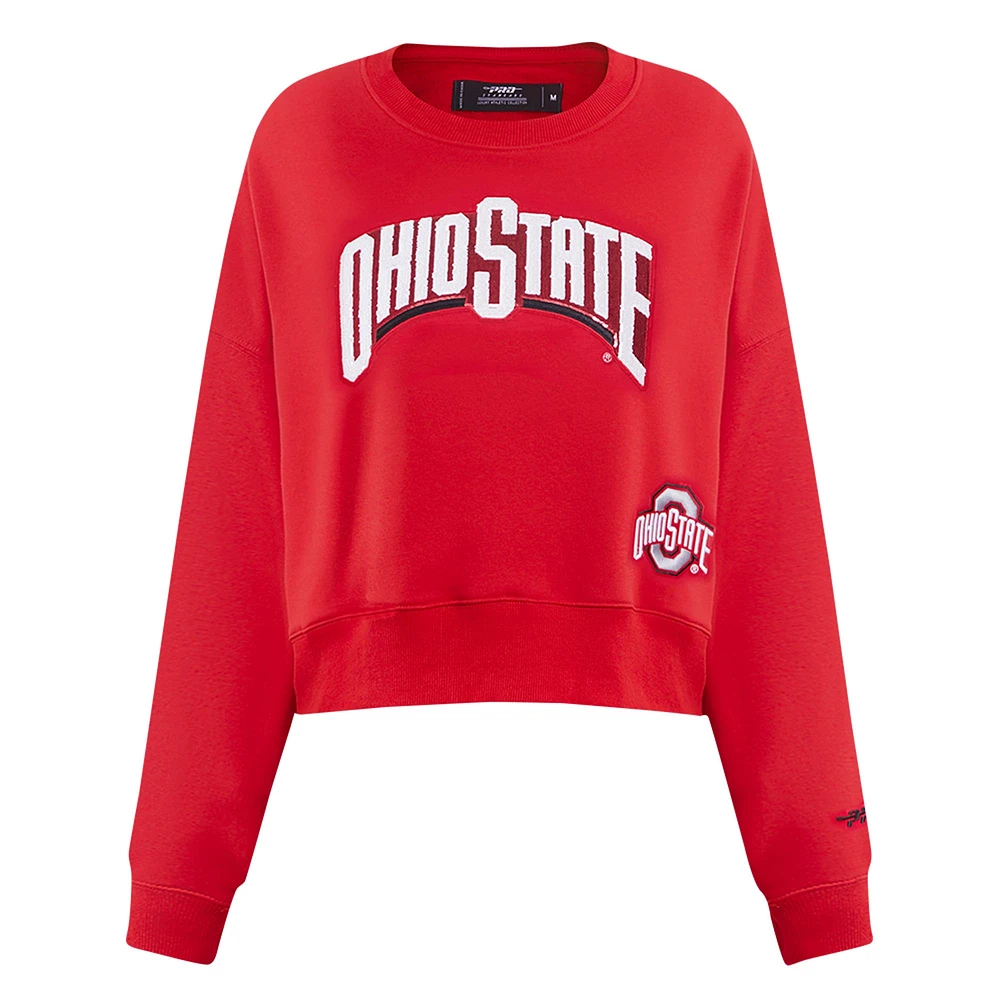 Women's Pro Standard Scarlet Ohio State Buckeyes Sequin Boxy Cropped Pullover Sweatshirt