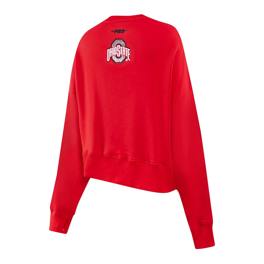 Women's Pro Standard Scarlet Ohio State Buckeyes Sequin Boxy Cropped Pullover Sweatshirt