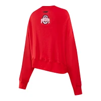 Women's Pro Standard Scarlet Ohio State Buckeyes Sequin Boxy Cropped Pullover Sweatshirt