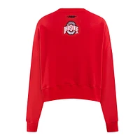 Women's Pro Standard Scarlet Ohio State Buckeyes Sequin Boxy Cropped Pullover Sweatshirt