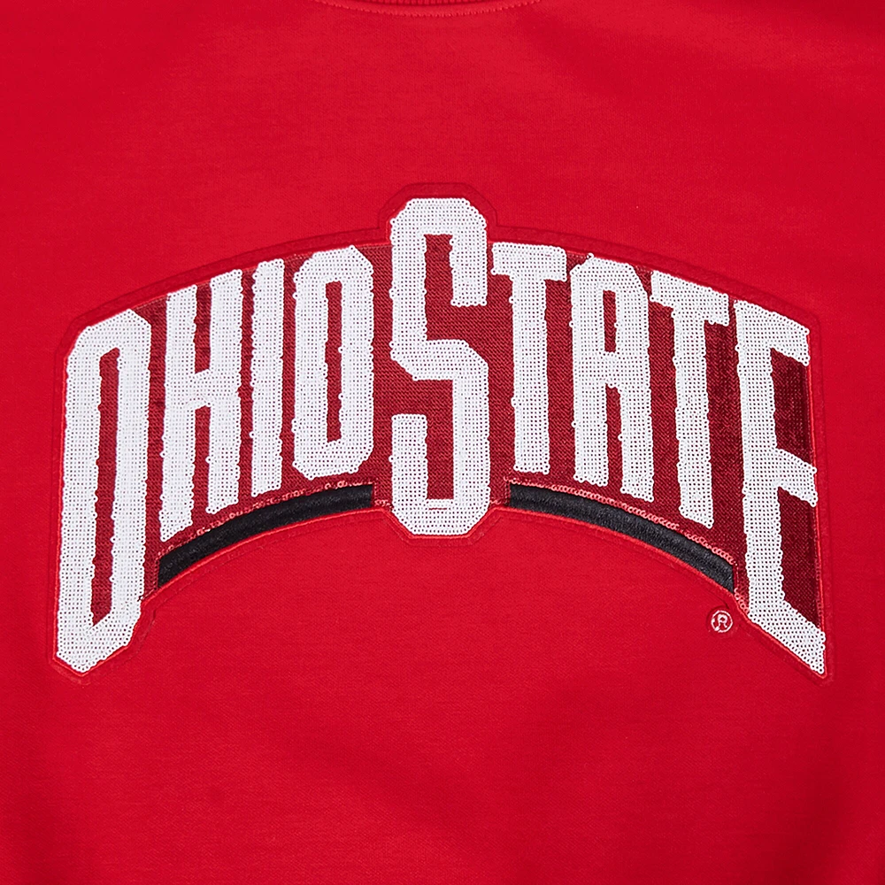 Women's Pro Standard Scarlet Ohio State Buckeyes Sequin Boxy Cropped Pullover Sweatshirt