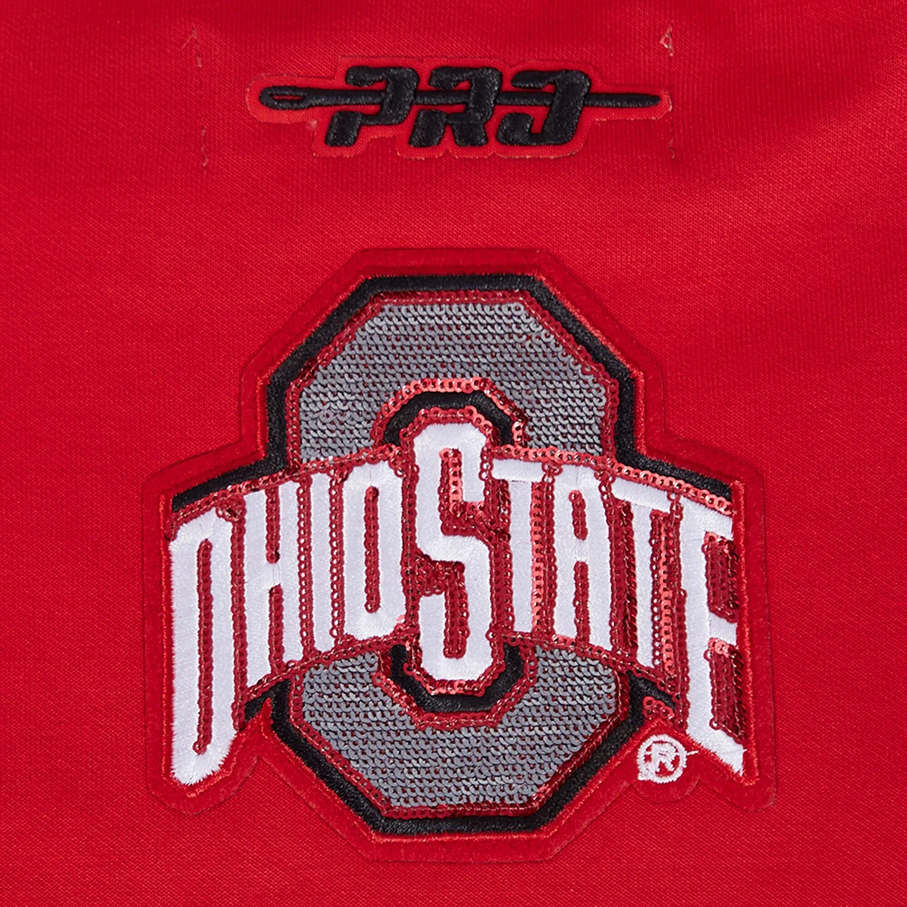 Women's Pro Standard Scarlet Ohio State Buckeyes Sequin Boxy Cropped Pullover Sweatshirt