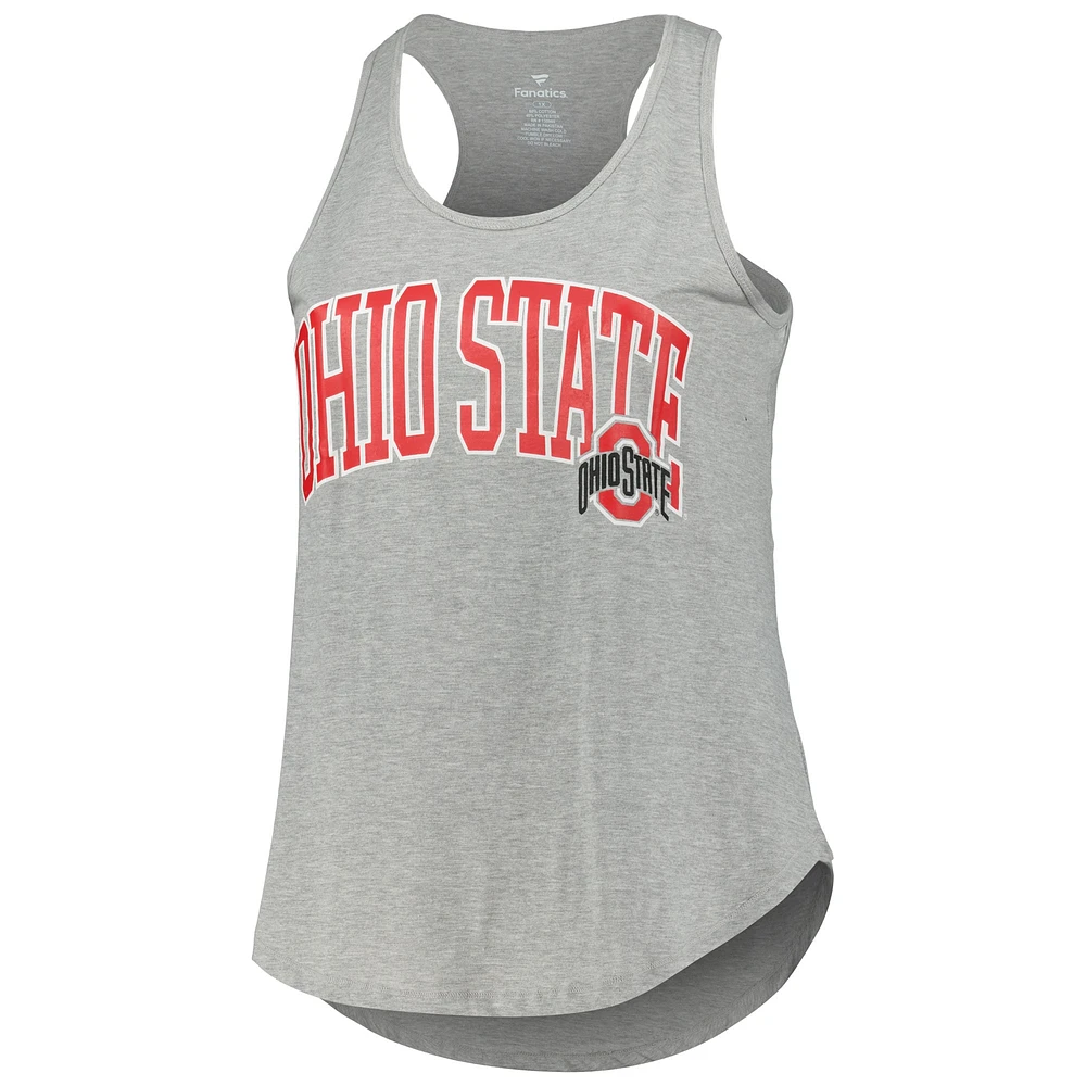 Profil pour femme Gris chiné Ohio State Buckeyes Arch Logo Débardeur à dos nageur et encolure dégagée