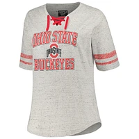 T-shirt rayé à lacets et col en V pour femmes Profile Heather Grey Ohio State Buckeyes grande taille