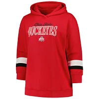 Women's Profile Scarlet Ohio State Buckeyes Plus Badge Bridge Stripe Pullover Hoodie