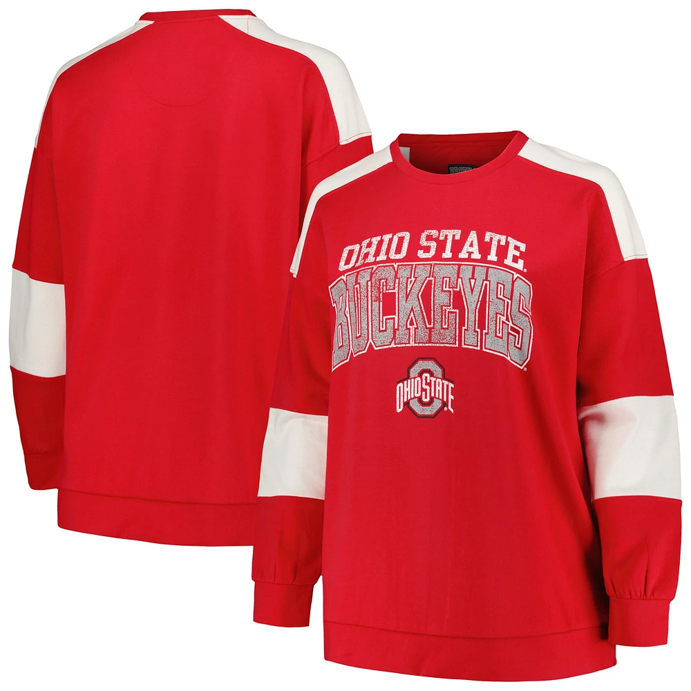 Sweat-shirt à rayures pour femme Profile Scarlet Ohio State Buckeyes de grande taille