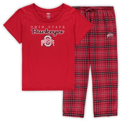 Women's Scarlet/Black Ohio State Buckeyes Plus Lodge T-Shirt and Pants Sleep Set