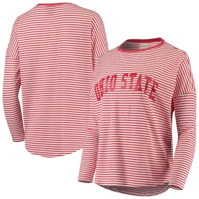 Ohio State Buckeyes Women's Melange Striped Boxy Long Sleeve T-Shirt - Scarlet/White