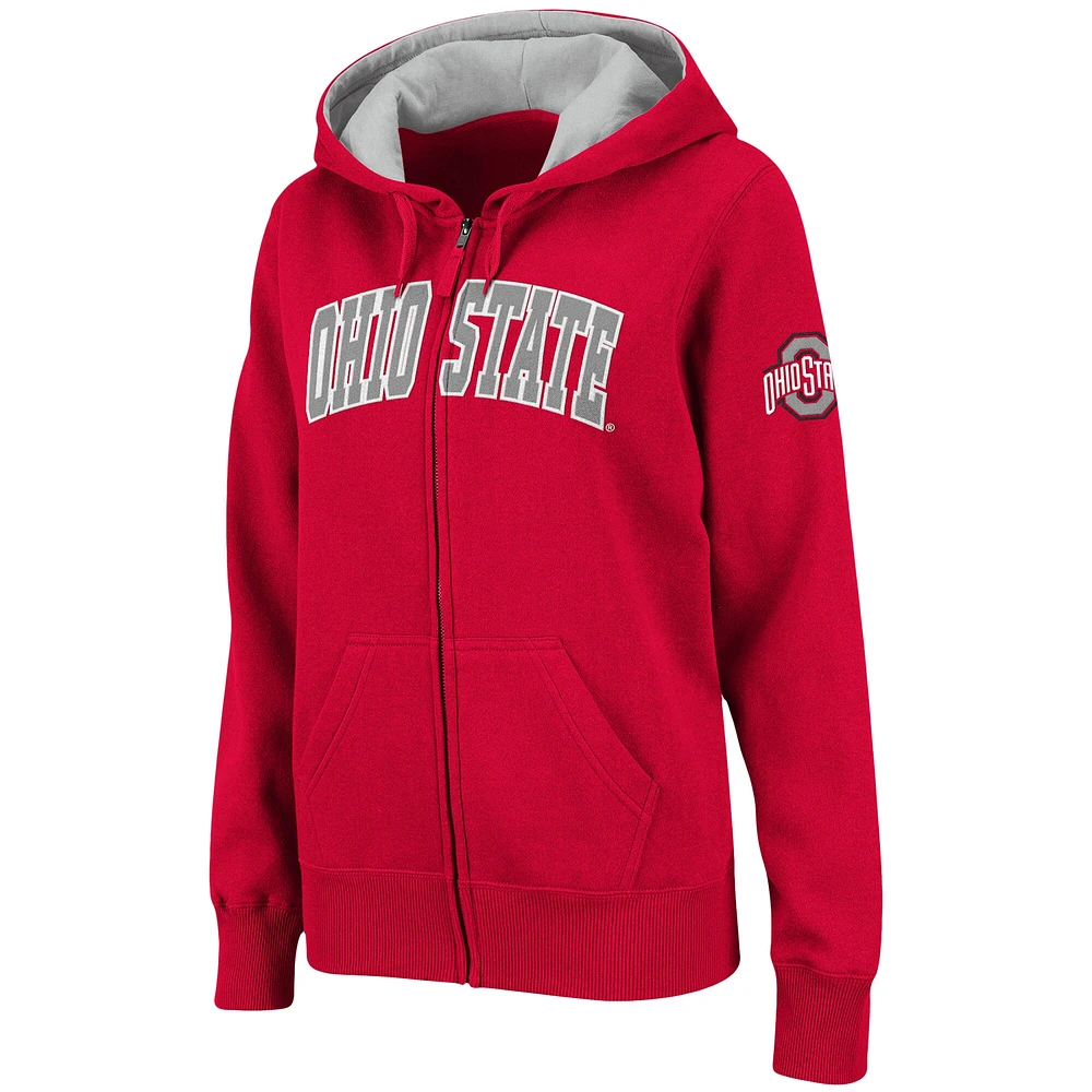 Women's Scarlet Ohio State Buckeyes Arched Name Full-Zip Hoodie