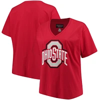 Women's Scarlet Ohio State Buckeyes Plus Primary Logo V-Neck T-Shirt